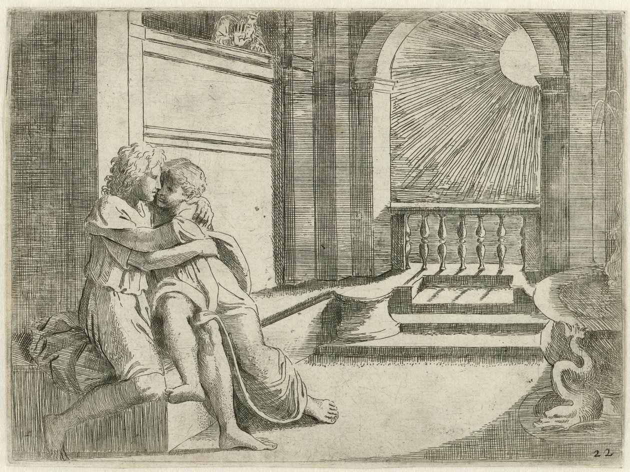 Abimelech ziet Isaak Rebekka liefkozen
Bijbelse scènes（系列名称）
Historia del Testamento Vecchio / 拉斐尔-迪-乌尔宾在罗马梵蒂冈绘制（......）（系列名称） 作者 西斯托·巴达洛基奥