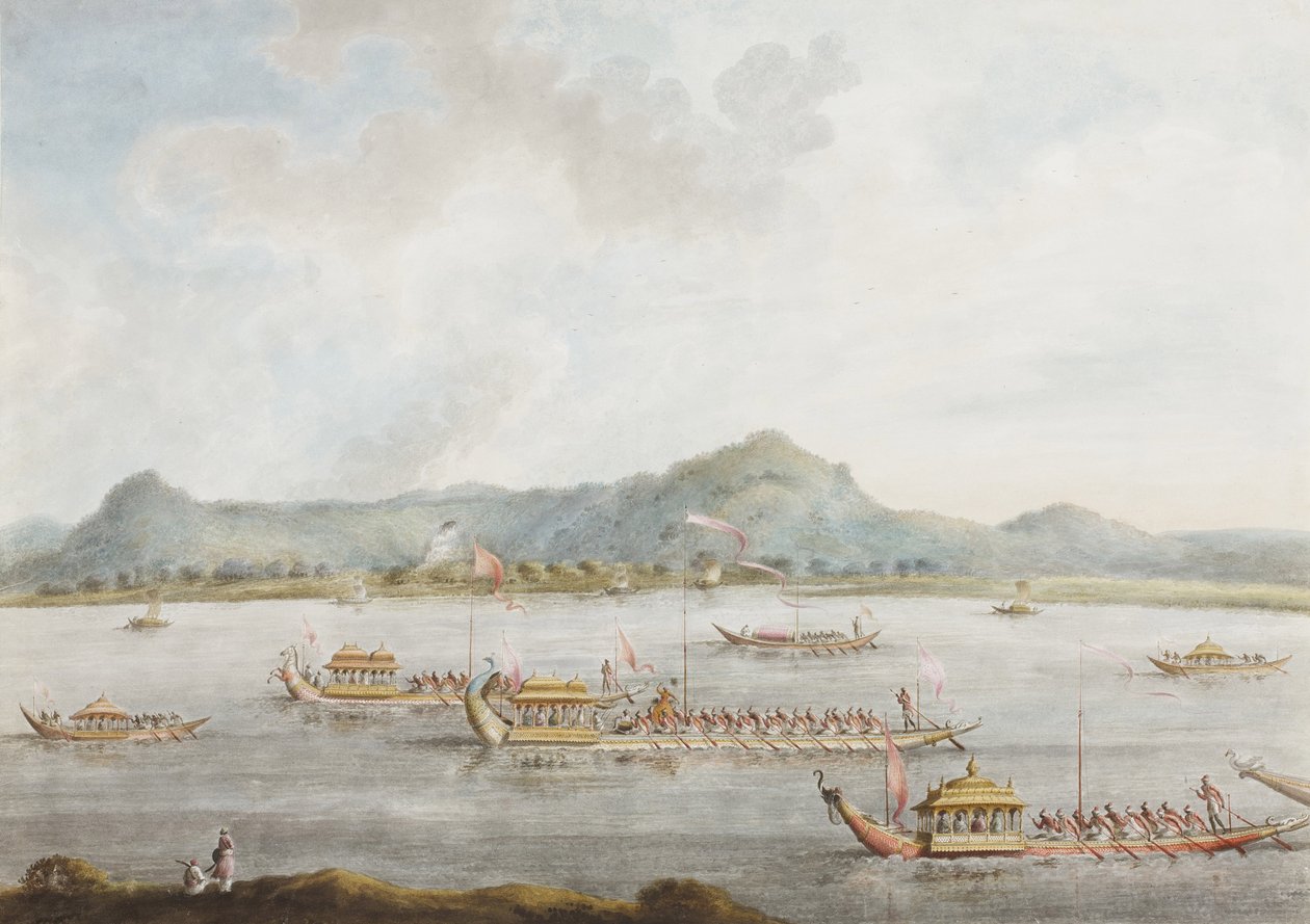 1814年Murshidabad的船在恒河上的Nawab（纸上不透明的wc） 作者 西塔拉姆