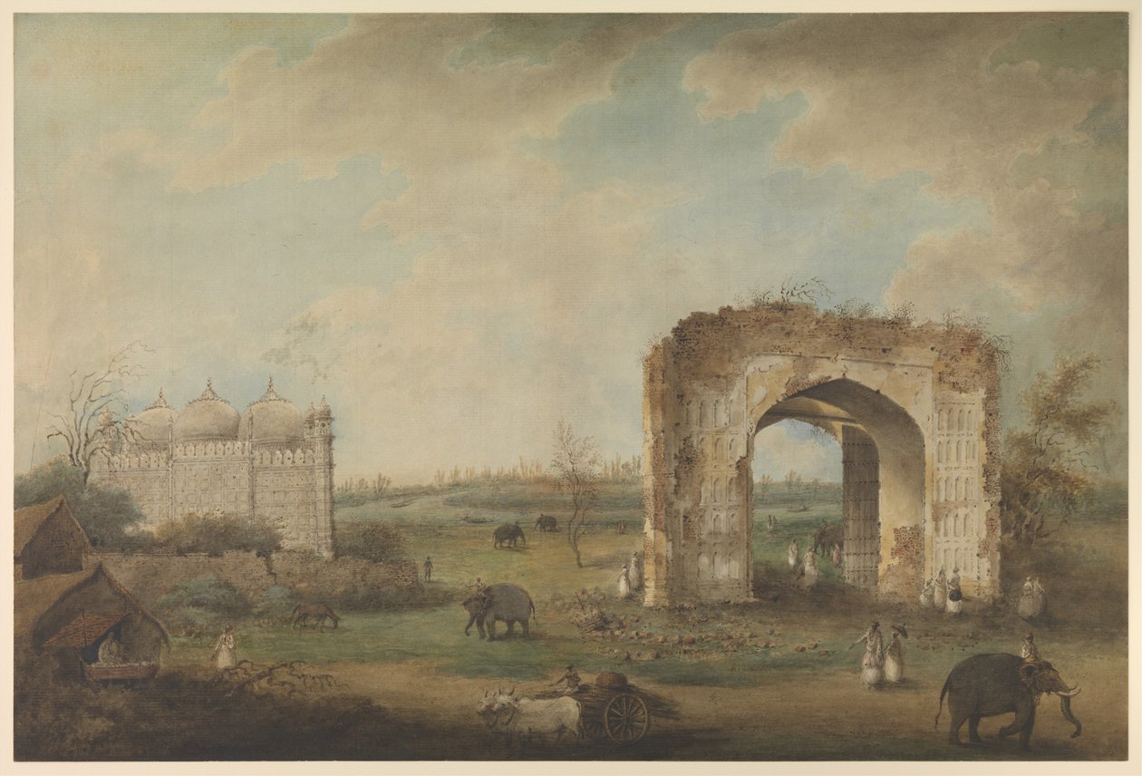 View of a Mosque and Gateway at Motijhil, c.1814–23 (opaque watercolor on paper)   1416353   zh       chinese Successfully Translated  Original: Jeremiah (colour litho) Translat: Jeremiah (colour litho) 1402946 zh chinese Successfully Translated Original:  作者 西塔拉姆 (attr. to)