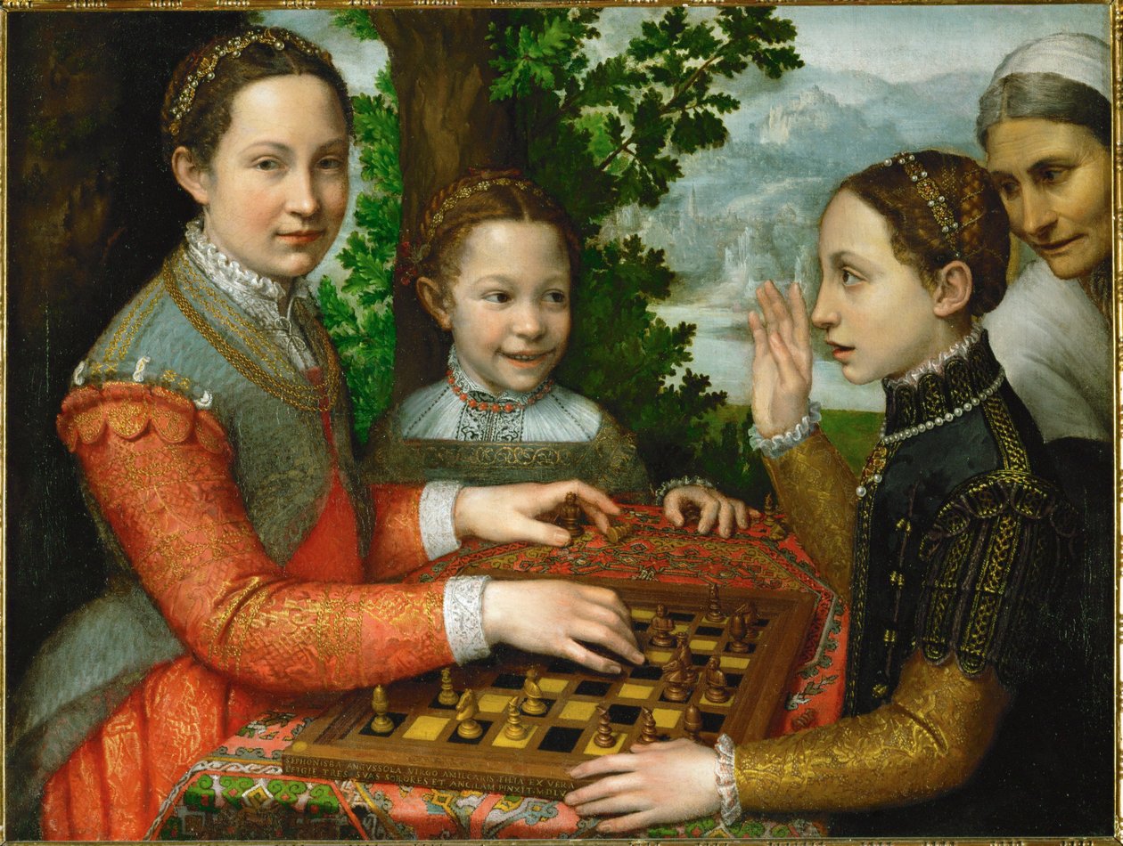 一盘棋，涉及画家的三个姐妹和一个仆人 作者 Sofonisba Anguissola