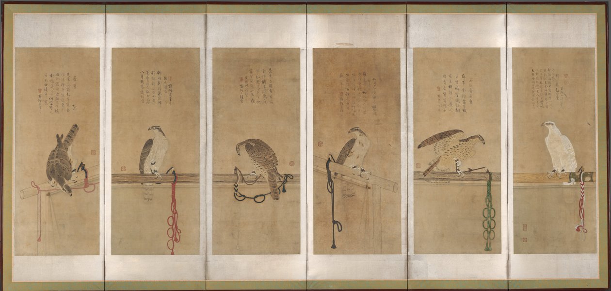 拴住的鹰，1606年前。 作者 曾我长宽