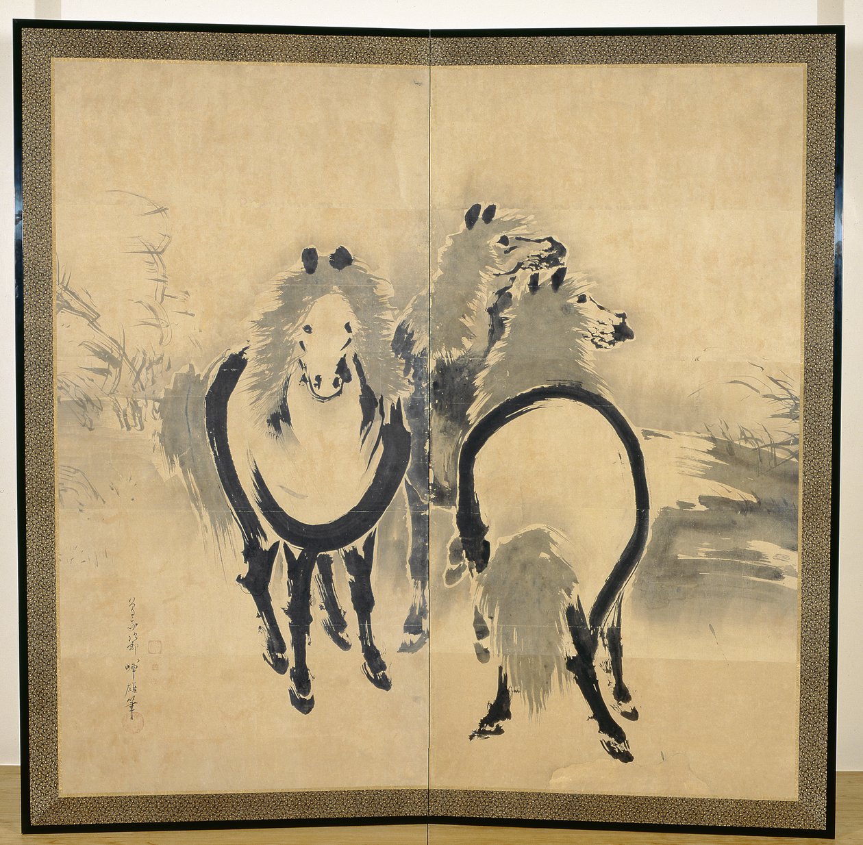马，日本，江户时代，公元18世纪（墨水在纸上）（其中一对）（另见121397） 作者 曾我翔博