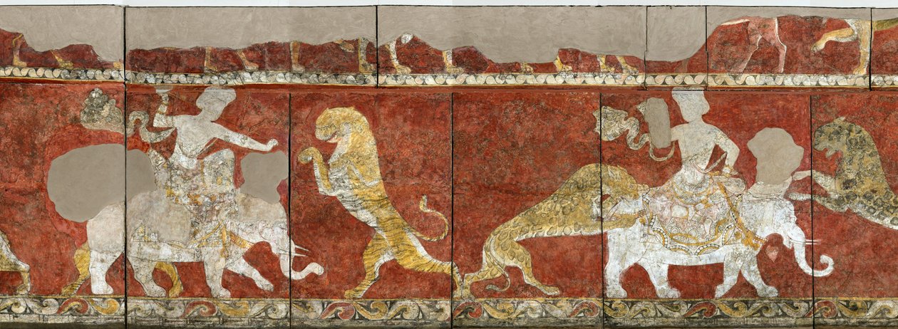 Sogdia - Sogdiana- Sogdian Art : 来自Varakhsha宫殿的红厅的壁画。片段。壁画，7-8世纪，国家冬宫，圣彼得堡 作者 索格迪安索格迪安