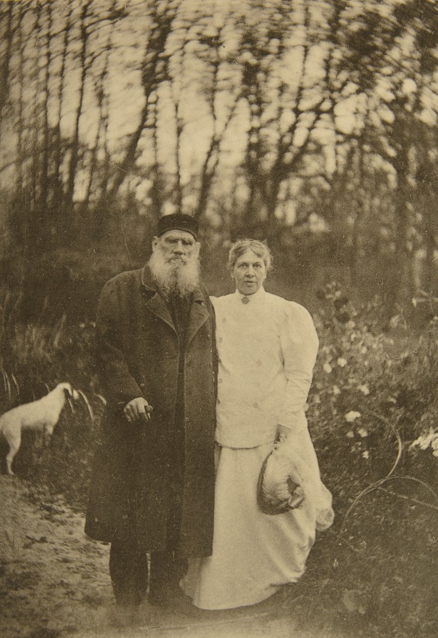 俄国作家列夫·托尔斯泰和他的妻子索菲娅·托尔斯泰亚，俄罗斯，1895年 作者 索菲亚·安德列夫纳（Sophia Andreevna Tolstaya）