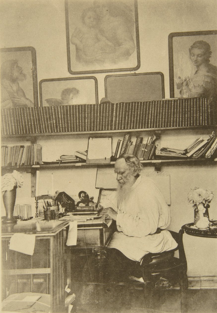 俄罗斯作家列夫·托尔斯泰（Leo Tolstoy），1890年代上班 作者 索菲亚·安德列夫纳（Sophia Andreevna Tolstaya）