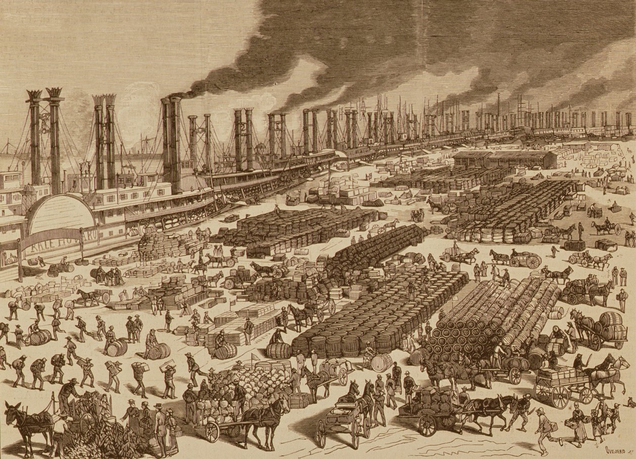 商业活动与1880年新奥尔良码头观 作者 西班牙语学校