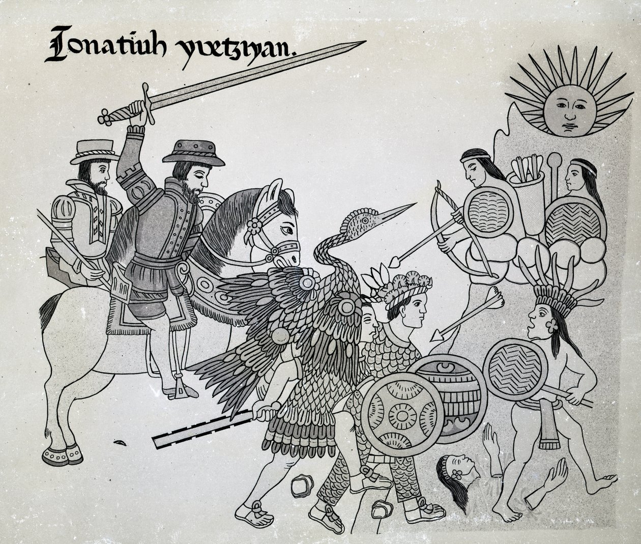 西班牙人与阿兹特克人之间的战斗，由阿尔弗雷多·查韦罗（Alfredo Chavero）于1892年创作的“Antiguedades Mexicanas” 作者 西班牙语学校