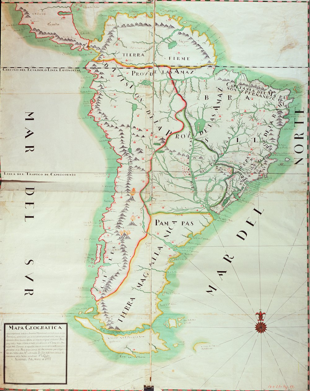 南美洲地图，1777年（wc，水粉和笔墨水在纸上） 作者 西班牙语学校