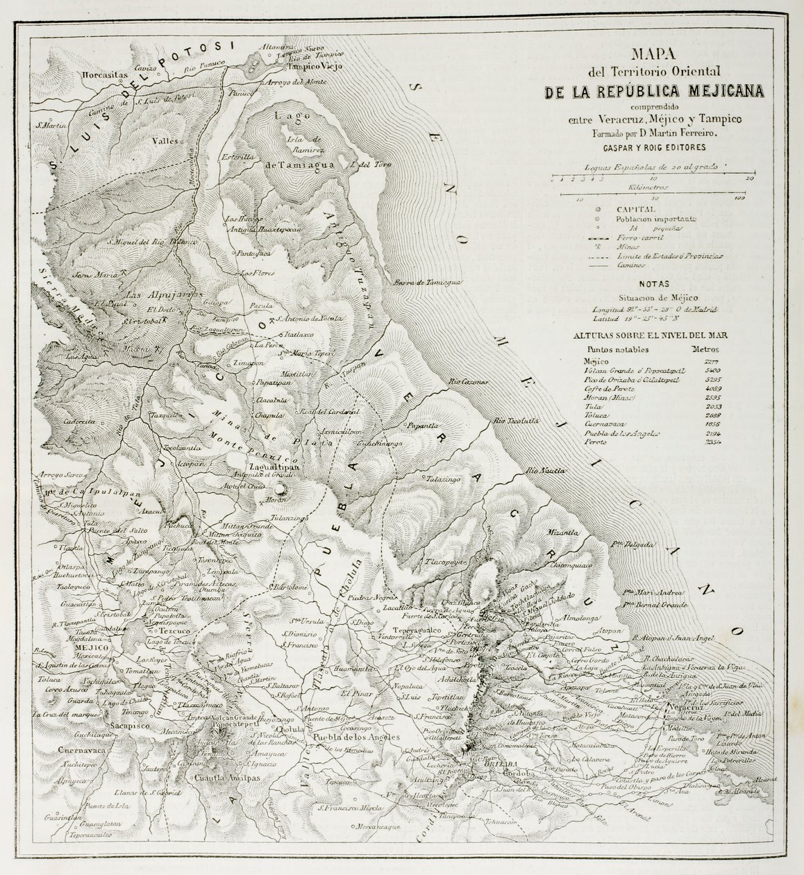 1862年出版的墨西哥共和国东部地区地图，1862年出版的“环球博物馆” 作者 西班牙语学校