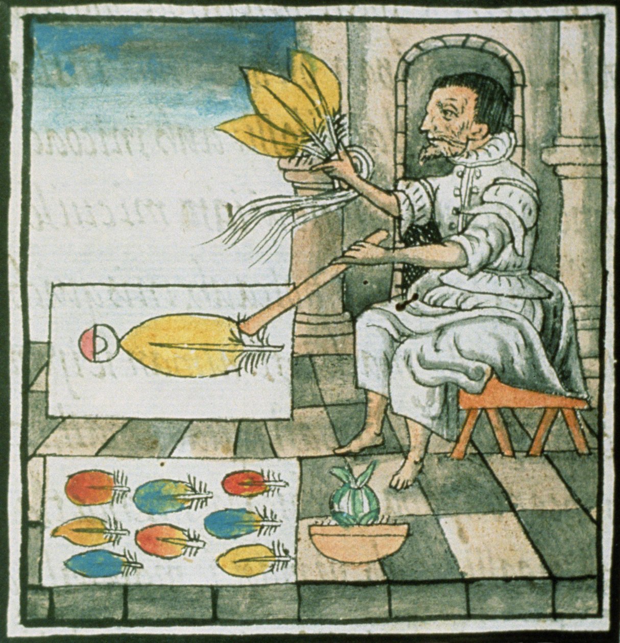 Palat 218-220 Book IX An Aztec羽毛工匠，来自Bernardino de Sahagun的&39;Florentine Codex&39;，c.1540-85 作者 西班牙语学校