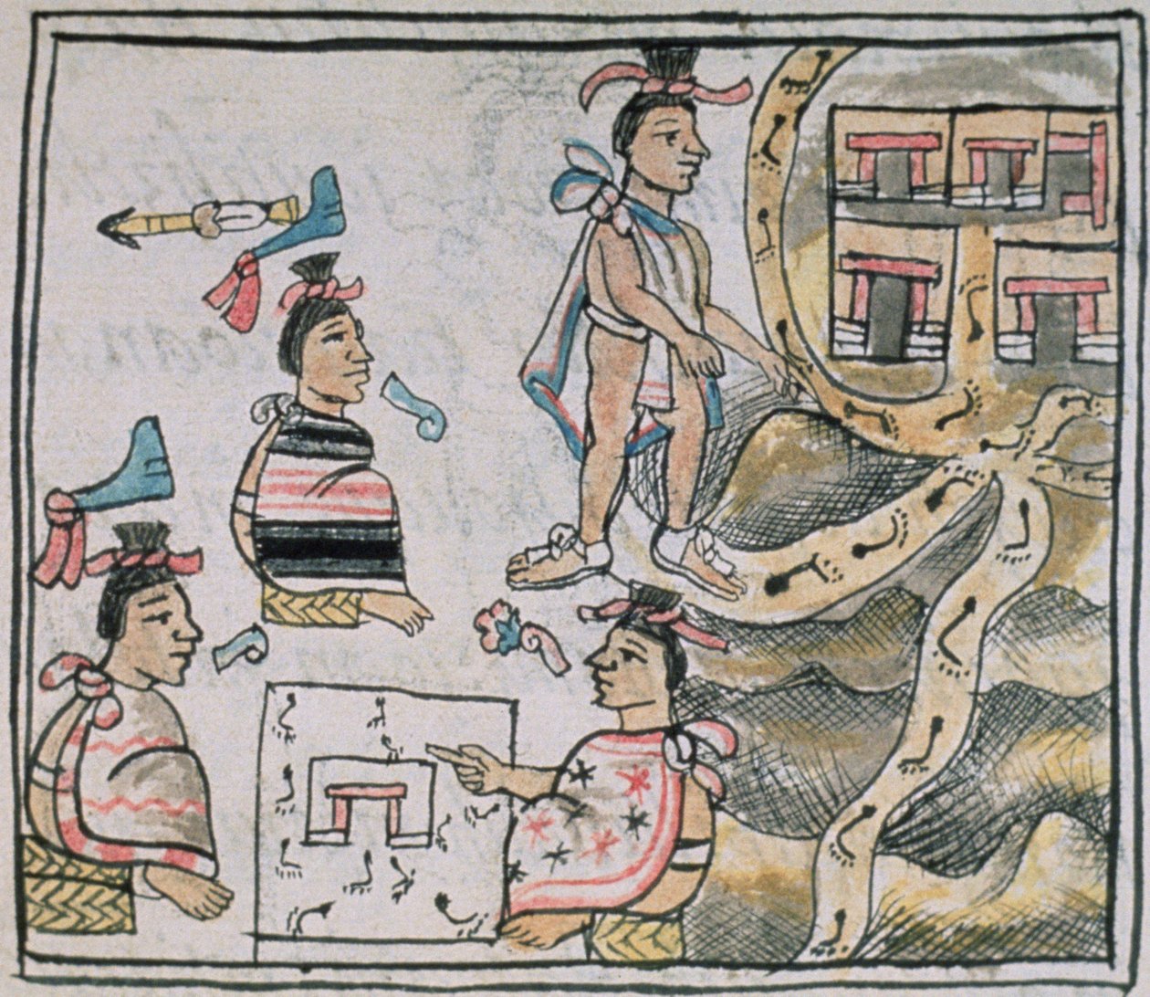 帕拉特女士。 218-220第九册阿兹特克人咨询并遵循地图，来自Bernardino de Sahagun的&39;佛罗伦萨法典&39;，c.1540-85 作者 西班牙语学校