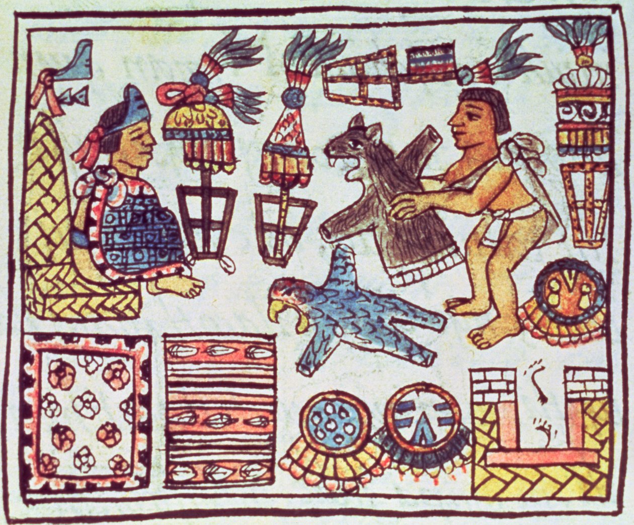 帕拉特女士。 218-220第九册蒙特祖玛二世（1466-1520）收到来自Bernardino de Sahagun的&39;佛罗伦萨法典&39;的致敬，第1540-85页 作者 西班牙语学校