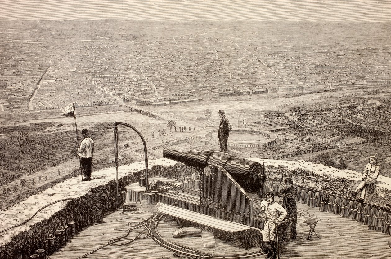 秘鲁利马的全景，来自圣克里斯托瓦尔堡1880年代，来自1881年的“La Ilustracion Espanola y Americana” 作者 西班牙语学校