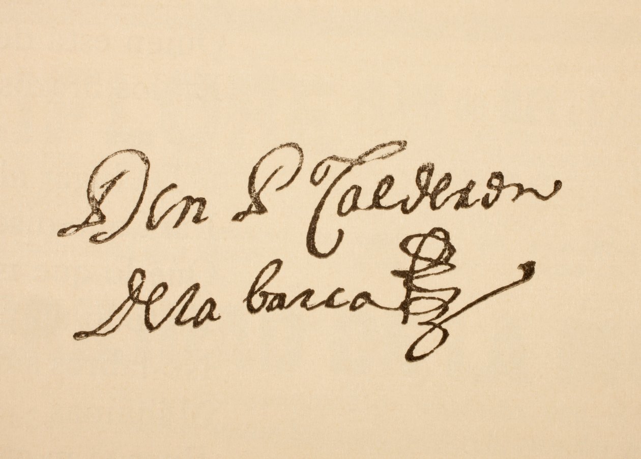 西班牙剧作家Pedro Calderon de la Barca的签名，来自1881年的“西班牙和美国启蒙运动” 作者 西班牙语学校