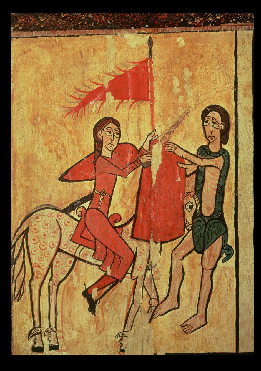圣马丁和乞丐，从Sant Marti de Puigbo，Gombren（面板上的蛋彩画）的祭坛正面细节 作者 西班牙语学校
