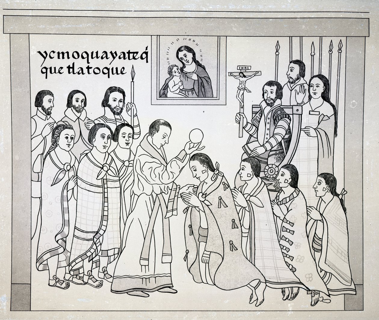 将阿兹台克人转变为罗马天主教，由阿尔弗雷多·查韦罗于1892年创作的“Antiguadades Mexicano” 作者 西班牙语学校