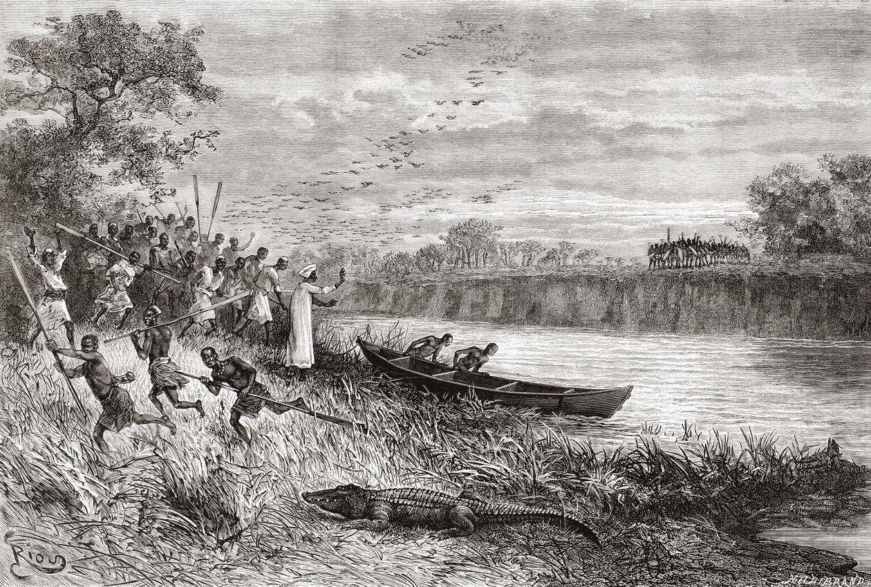 坦桑尼亚的鲁阿哈河，来自&39;非洲Pintoresca&39;，于1888年出版 作者 西班牙语学校