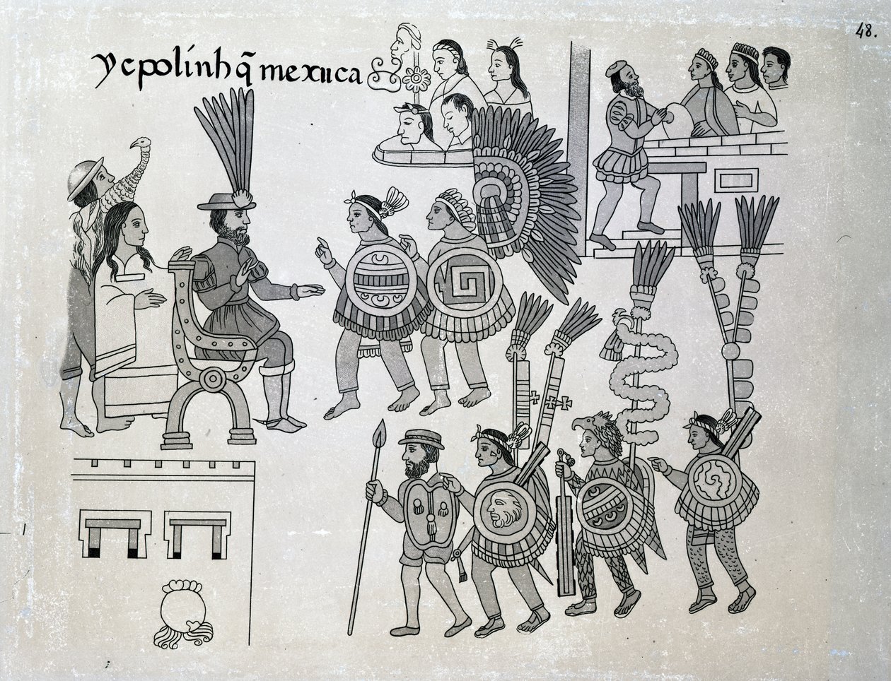 最后一位阿兹特克皇帝Cuauhtemoc投降，1892年Alfredo Chavero的&39;Antiguedades Mexicanas&39;盘旋 作者 西班牙语学校
