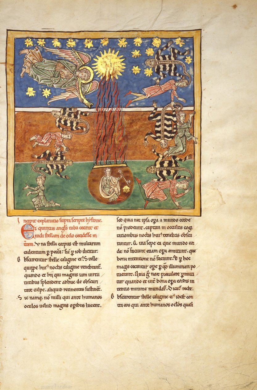 来自Beatus手稿的叶子，c.1180（蛋彩画，黄金和羊皮纸上的墨水） 作者 西班牙语学校西班牙语学校