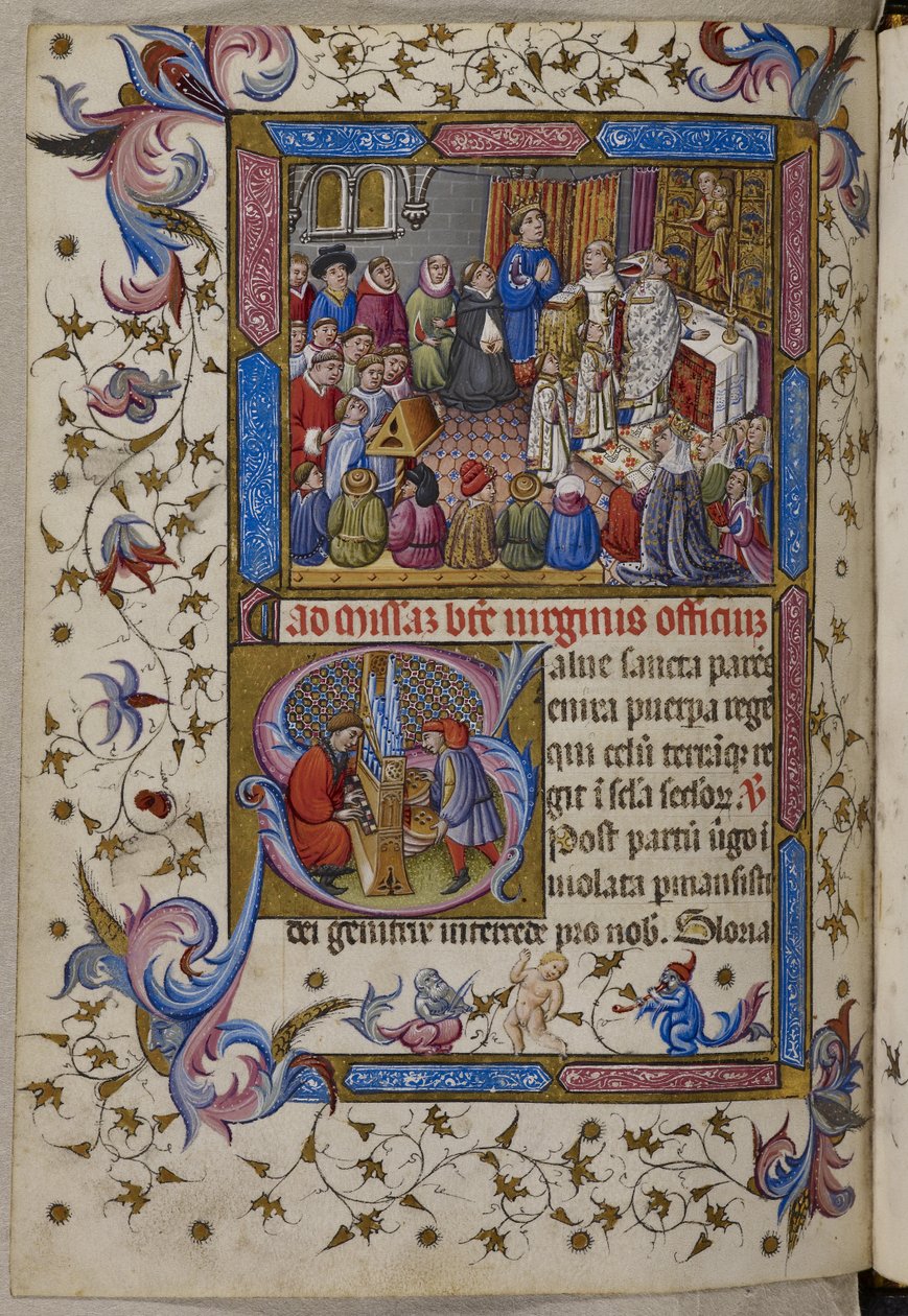 Add.28962，f.281v，阿方索五世参加弥撒，选自阿拉贡阿方索五世的《诗篇和时辰》，约 1442 年（牛皮纸） 作者 西班牙语学校