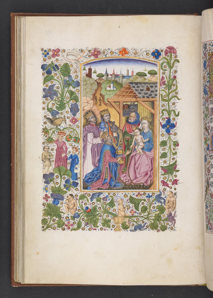 添加 MS 50004 f.37v 《玛吉的崇拜》，选自 "时间之书"（牛皮纸上的墨水、彩色和金色）。 作者 西班牙语学校