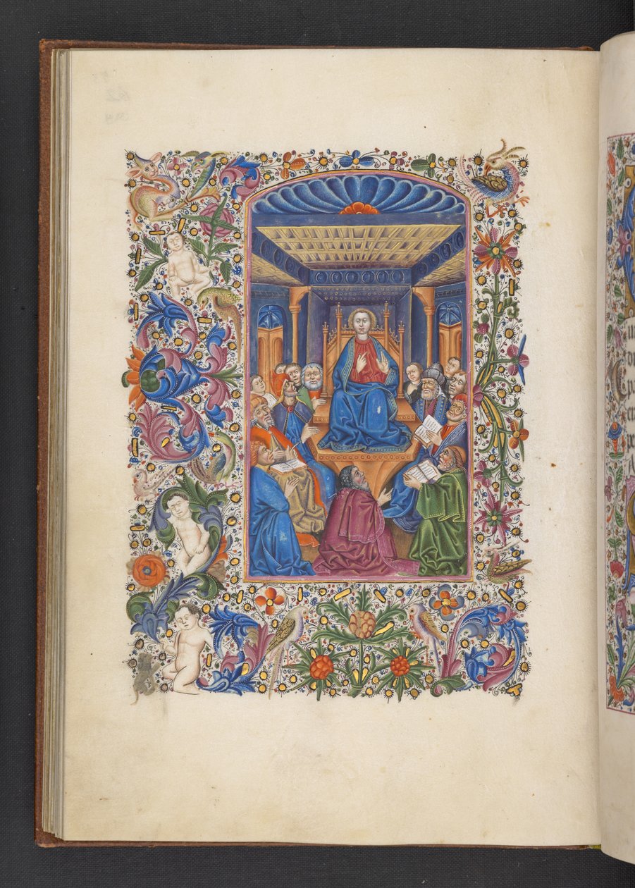 添加 MS 50004 f.53v 医生中的基督，选自 "时间之书"（牛皮纸上的墨水、彩色和金色）。 作者 西班牙语学校