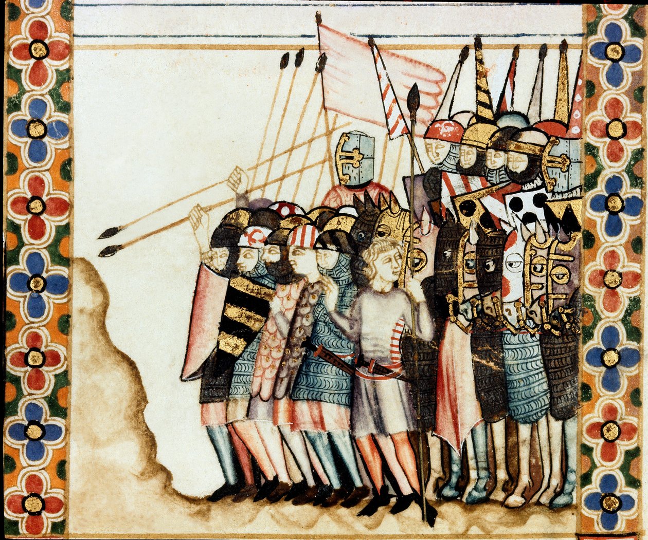 Armee des croises 从《圣玛丽之歌》（Cantigas de Santa Maria）的手稿中截取的一页细节，该手稿是专门为圣玛丽和她的奇迹而装饰的微型画，是阿方索十世（1221-1284）执政时重新制作的歌曲集。 作者 西班牙语学校