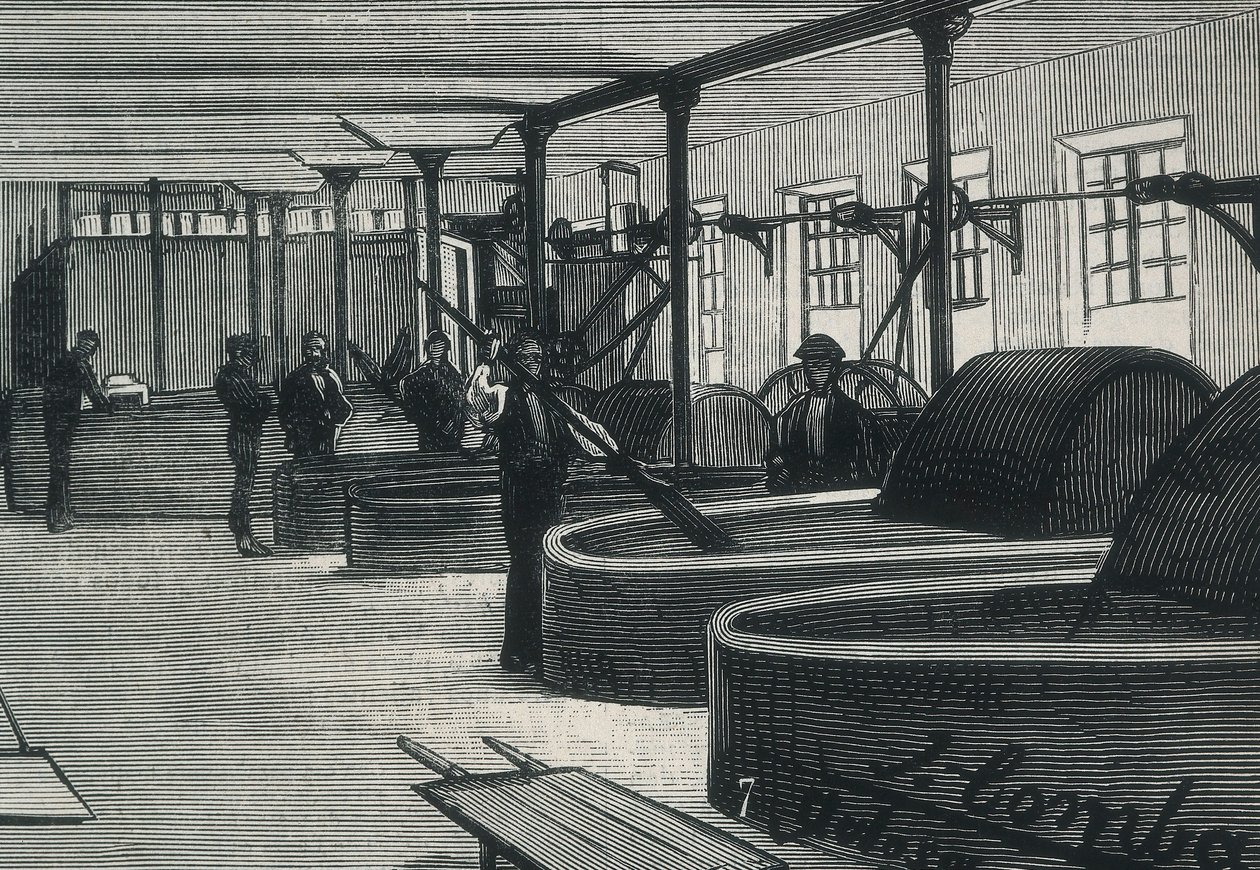 Economy (19th century). Paper Factory in Spain “" La Guipuzcoana "”. Cylinder room and launderer of the factory located in Tolosa (Guipuzcoa). engraving 作者 西班牙语学校