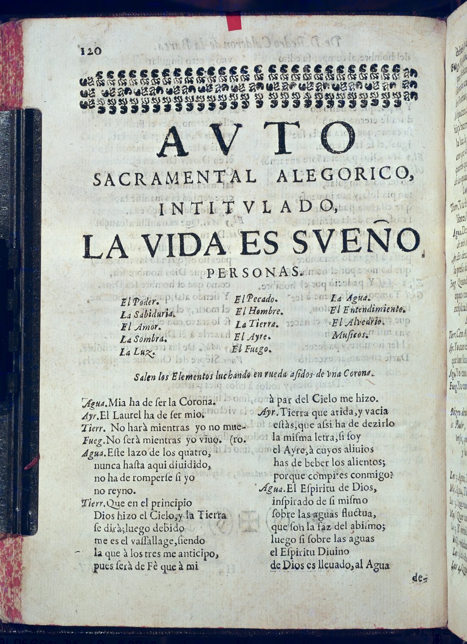 来自Los Autos Sacramentales的La Vida es Sueno的第一页由Pedro Calderon de la Barca（1600-81）编辑，由Juan Garcia Infanzon编辑，1690年（印刷纸） 作者 西班牙语学校