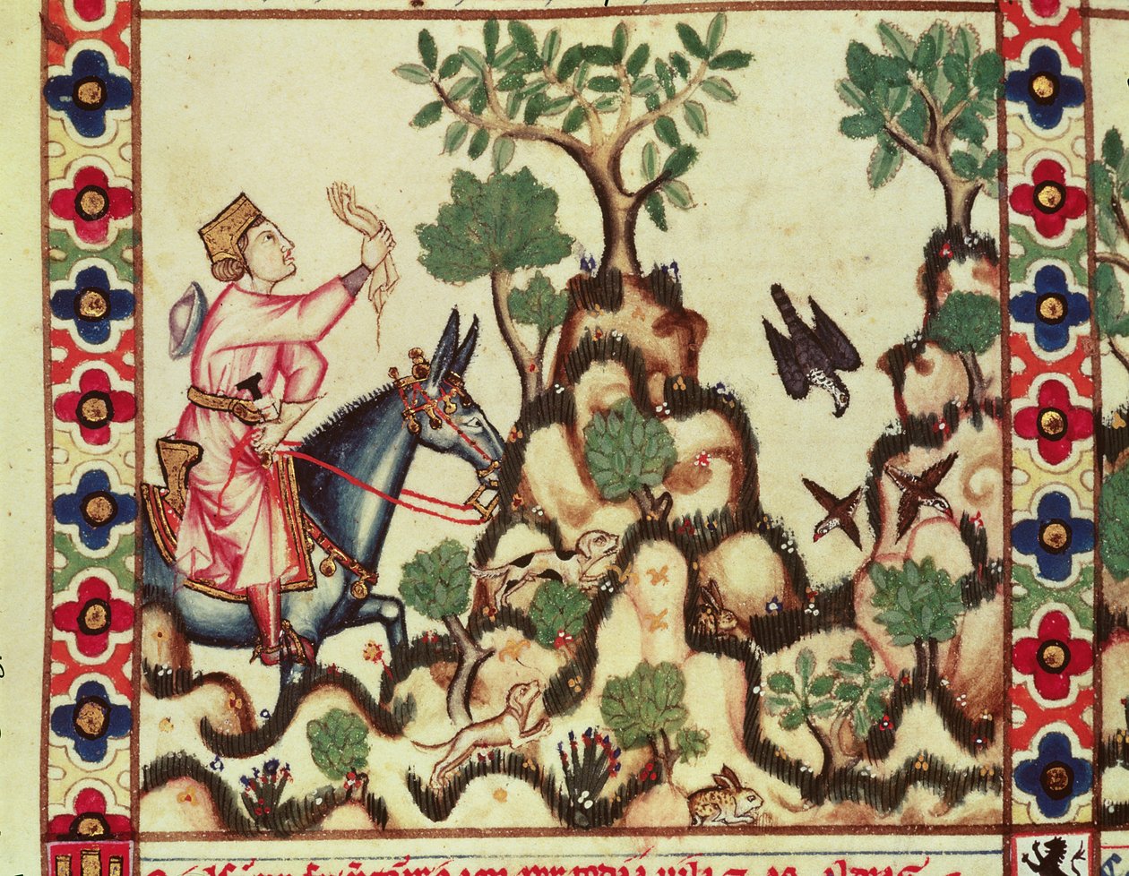 Fol.64r Falcon Hunt，来自在阿方索十世的指导下制作的手稿卡斯蒂利亚和莱昂的智者 作者 西班牙语学校