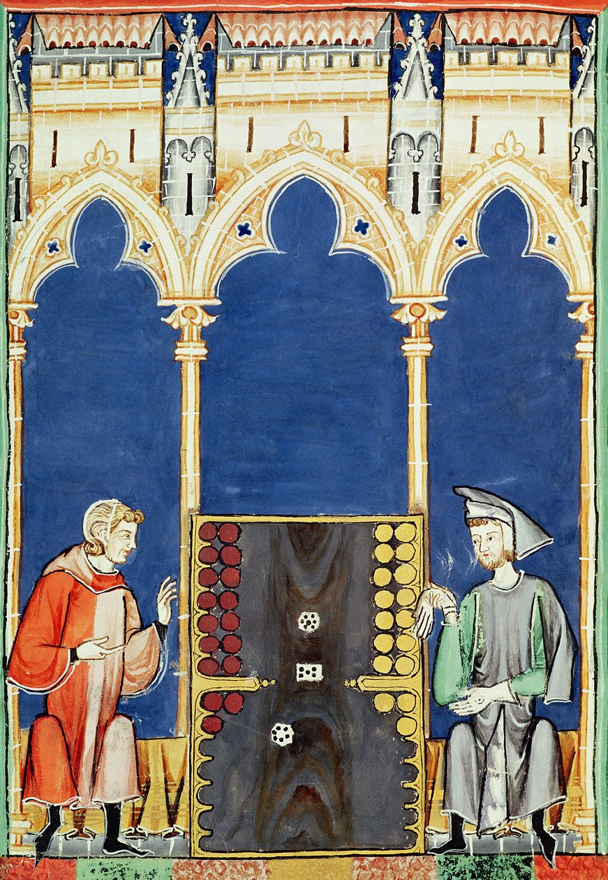 Fol.85v两个步步高玩家，来自游戏，国际象棋，骰子和棋盘，1282年 作者 西班牙语学校