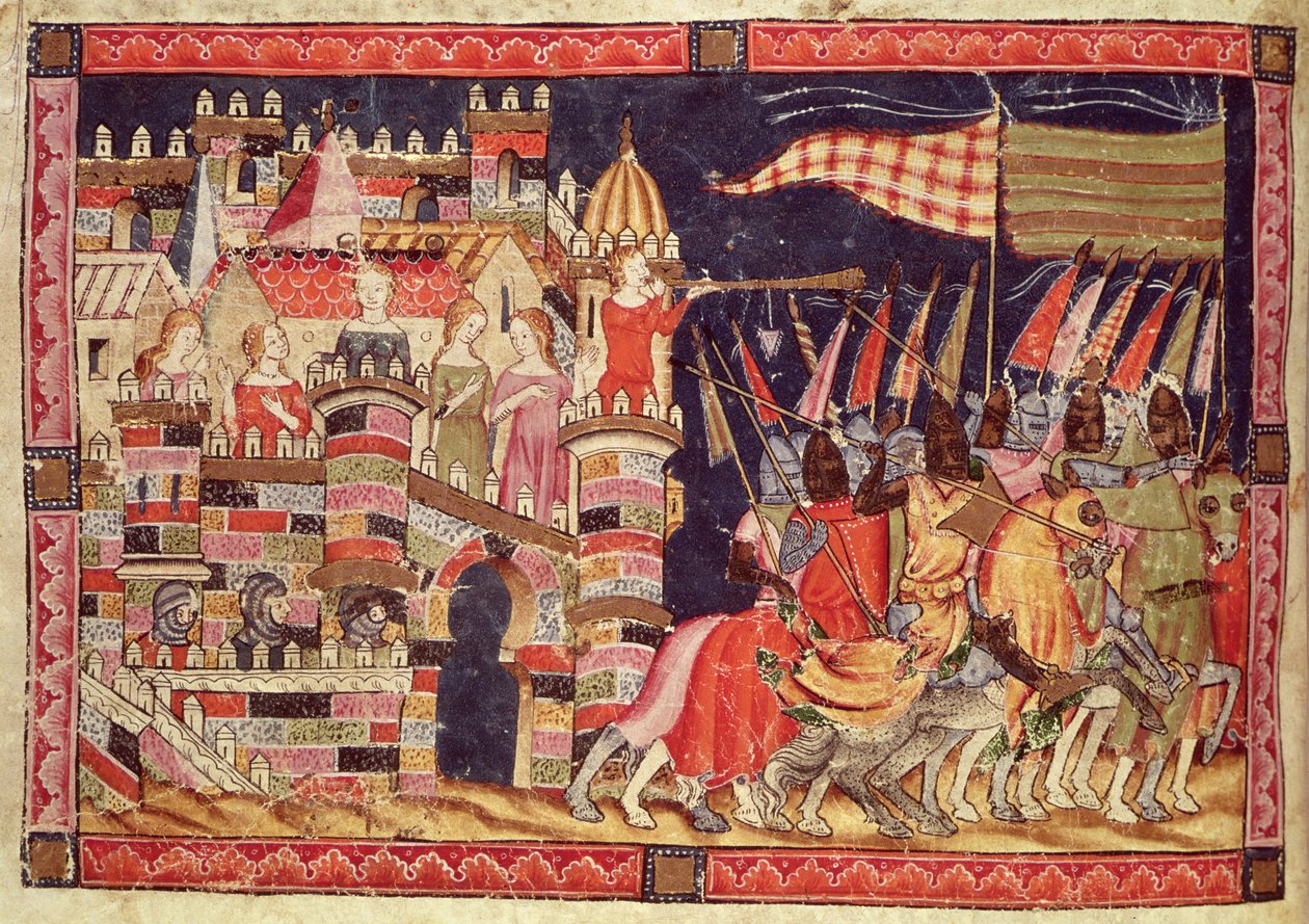 Fol.86v来自Codex Benito Santa Mora的特洛伊木马离开战斗 作者 西班牙语学校