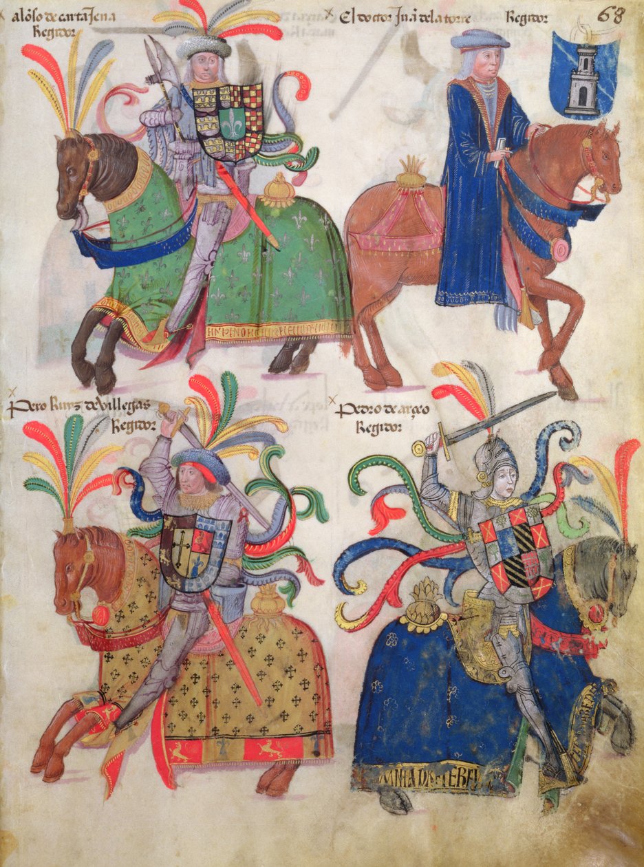 四位骑士，来自Book of Los Caballeros de la Cofradia de Santiago 作者 西班牙语学校