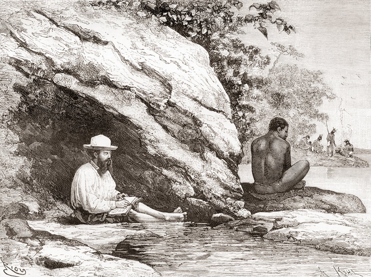 Jules Crevaux，在1878年探索法属圭亚那时，在Oyapock或Oiapoque河畔的岩石阴影下 作者 西班牙语学校