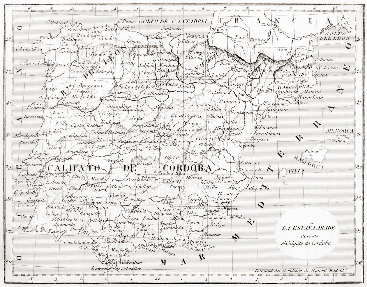 Map of Spain showing Caliphate of Cordoba 作者 西班牙语学校