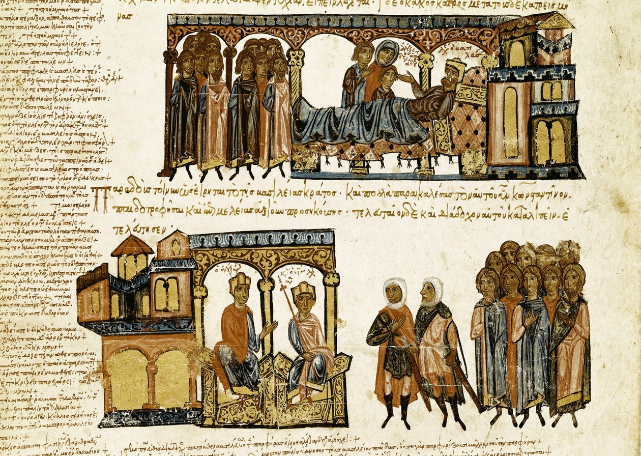 Miniature from "Synopsis historiarum" or "Byzantine Chronicles" (Histories of the Byzantine kings and events from 811 to 1057) by John (Johannes or John) Scylitza (or Skylitzes or Scylitzae) (11th-12th century) 作者 西班牙语学校