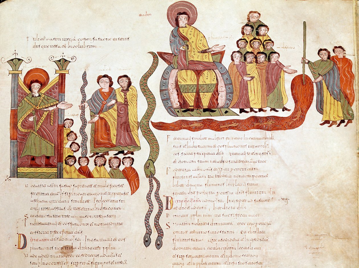 Mozarabic bible page: The plagues: water turned into blood, page from a Mozarabic bible 作者 西班牙语学校