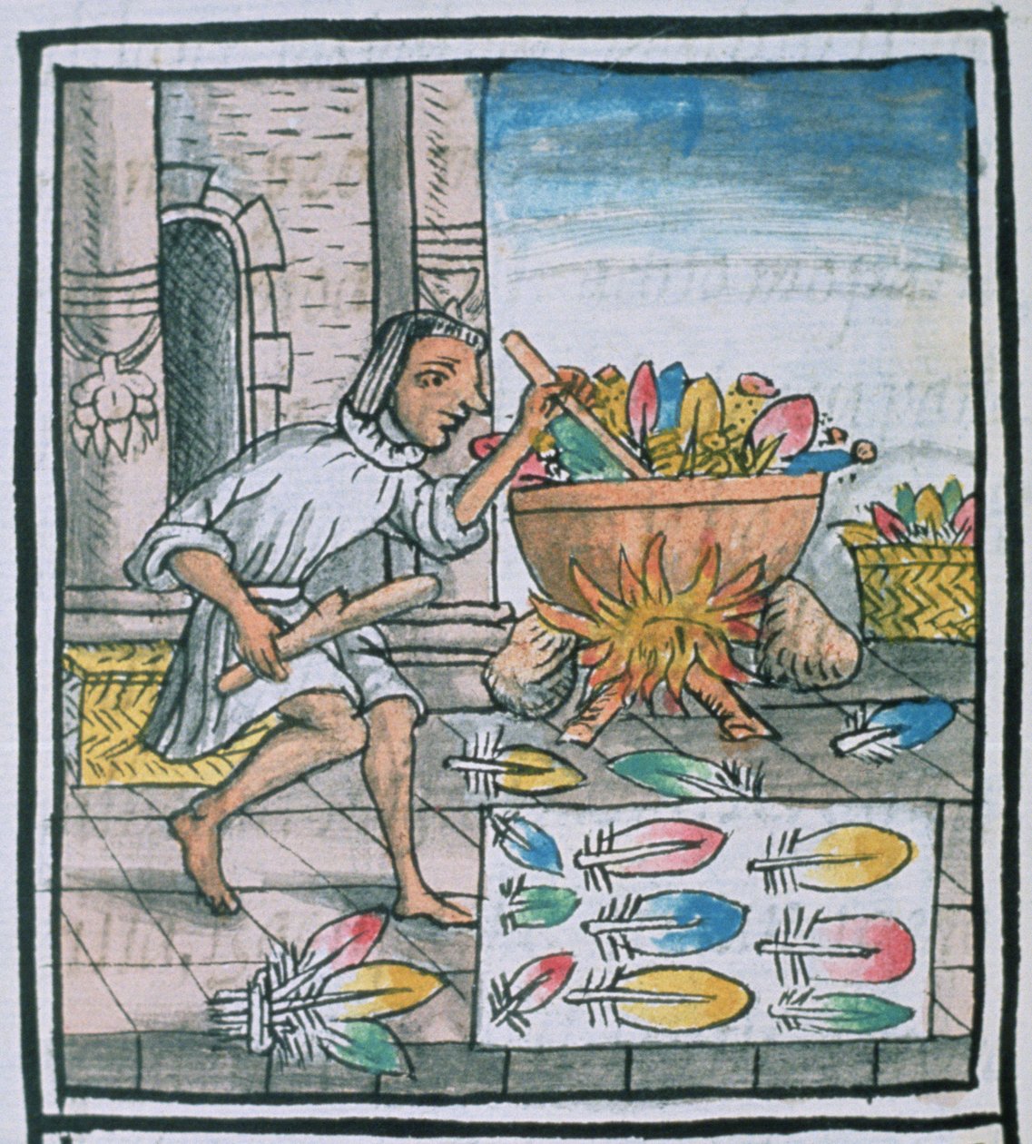 帕拉特女士。 218-220 Aztec工匠染色羽毛，来自Bernardino de Sahagun的&39;Florentine Codex&39;，c.1540-85 作者 西班牙语学校