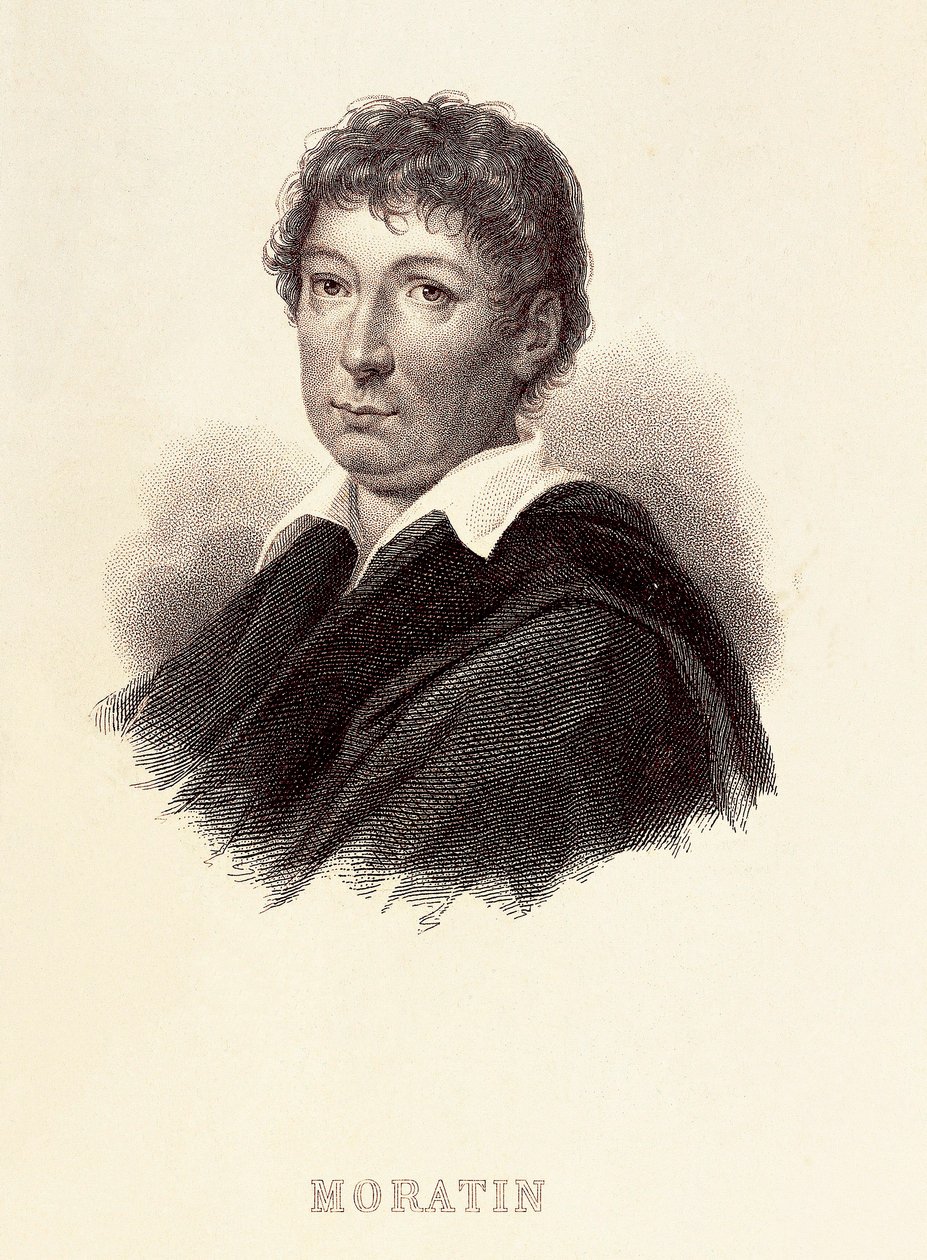 西班牙作家莱安德罗·费尔南德斯·德·莫拉廷（Leandro Fernandez de Moratin，1760-1828 年）的肖像。 雕刻 19 世纪。 马德里浪漫博物馆。 作者 西班牙语学校