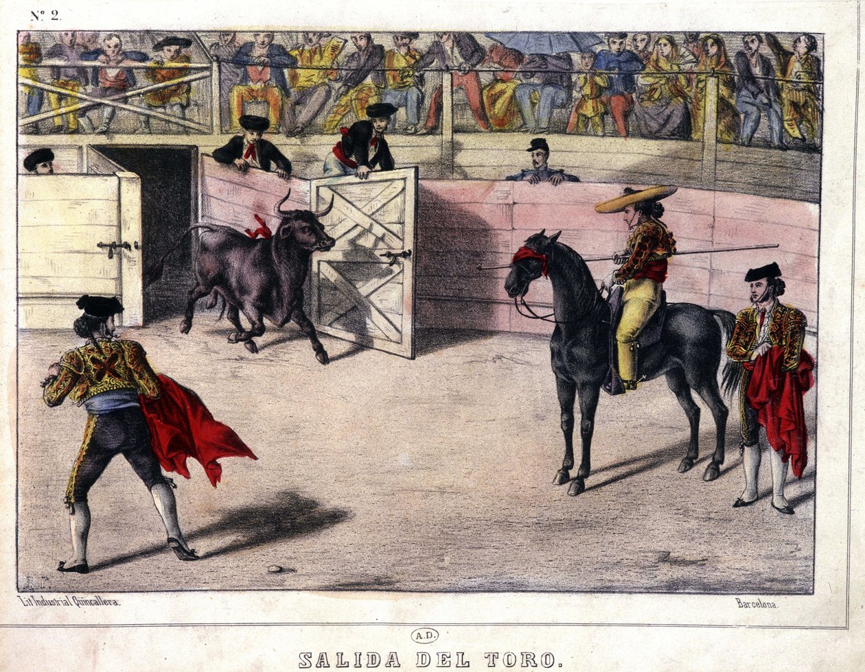 Release of Taurus, bullfighting in Spain, lithography sd. 19th century 作者 西班牙语学校