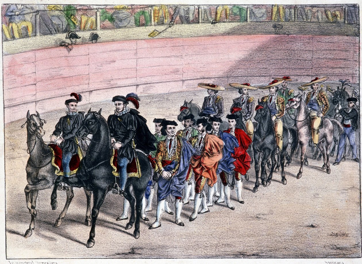 发布quadrille，西班牙的corrida，光刻sd。 19世纪 作者 西班牙语学校