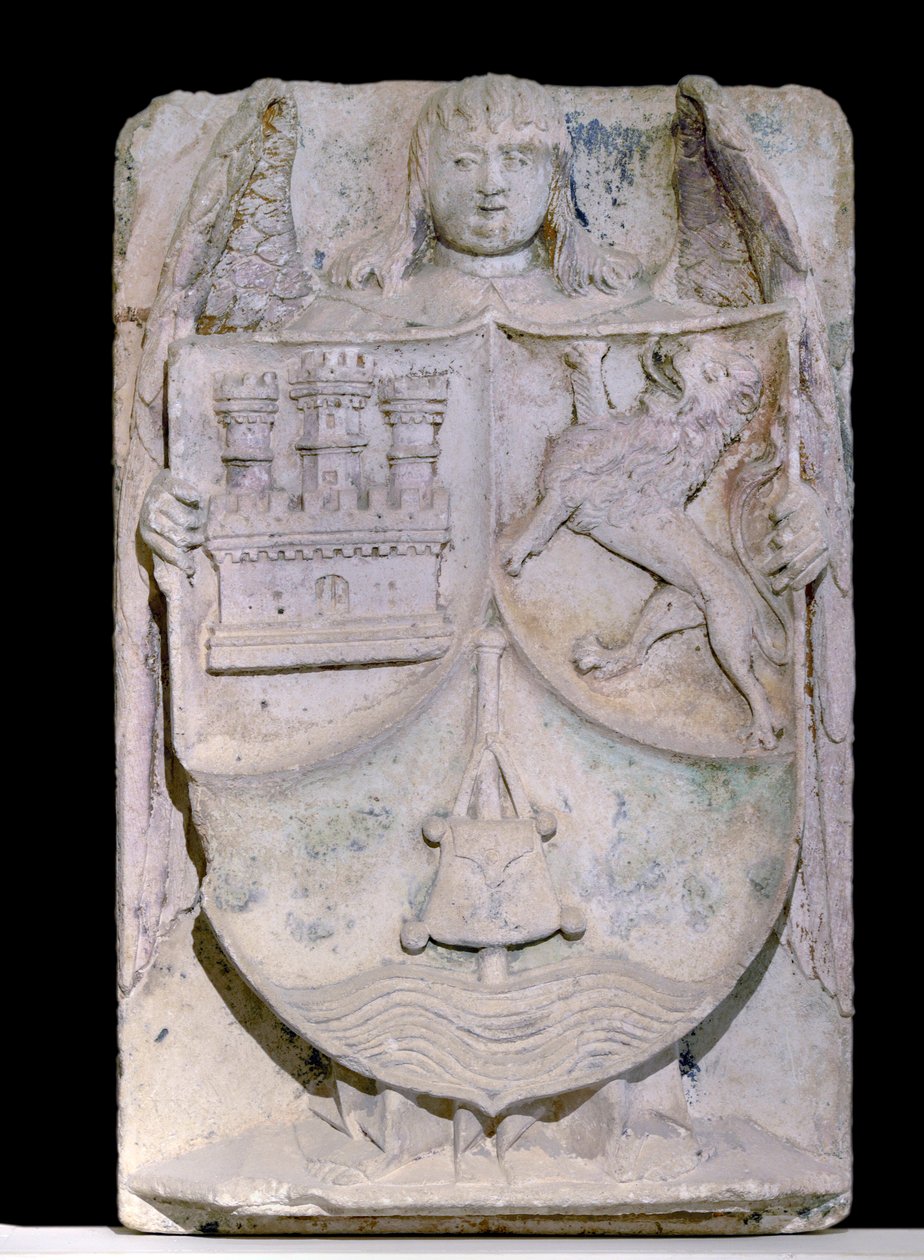 14 世纪的西班牙补丁：卡斯蒂利亚和莱昂的徽章，pelerin evoque Saint Jacques de Compostela 的棍子，保存在勃艮第丰特奈的西多会修道院（西班牙卡斯蒂利亚和莱昂的徽章） 作者 西班牙语学校