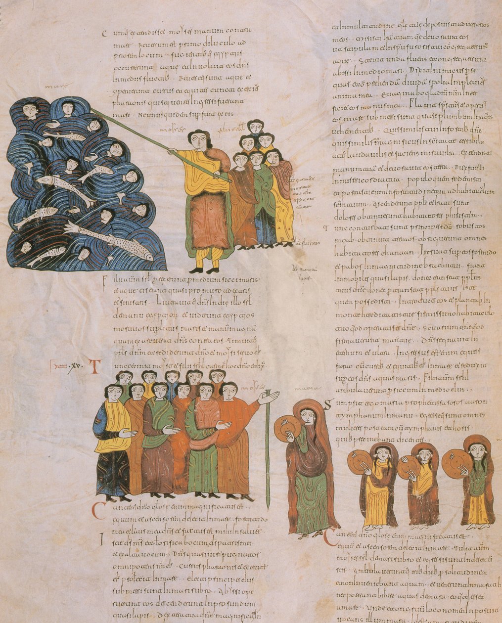 从圣伊西多尔的Visigothic-Mozarabic圣经，公元960年（公元960年）开始，将红海和希伯来妇女的舞蹈传给摩西及其伴奏者的手鼓声。 作者 西班牙语学校