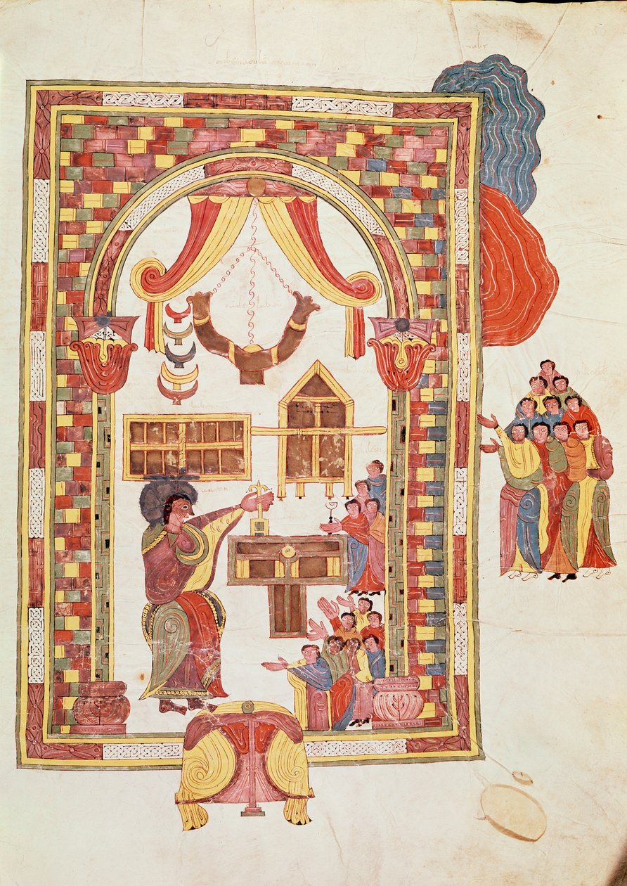 耶路撒冷圣殿，来自St. Isidores的Visigothic-Mozarabic Bible，fol.50r。，AD 960（牛皮纸上的蛋彩画） 作者 西班牙语学校