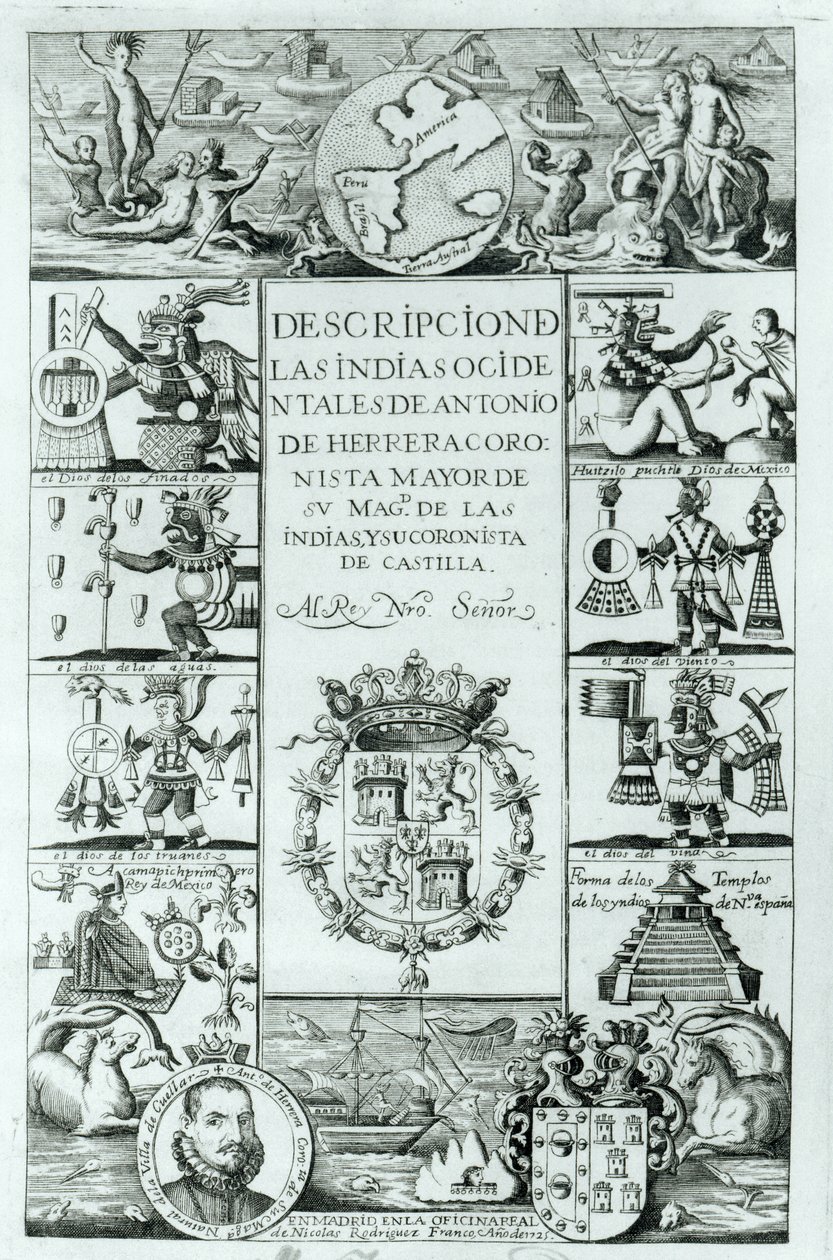 西印度群岛描述的标题页由Antonio de Herrera和Tordesillas，马德里版，1725年 作者 西班牙语学校