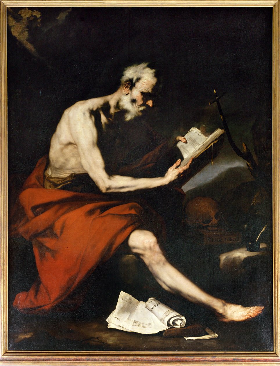 Jusepe de Ribera 工作室：圣杰罗姆在读书（布面油画） 作者 西班牙语学校