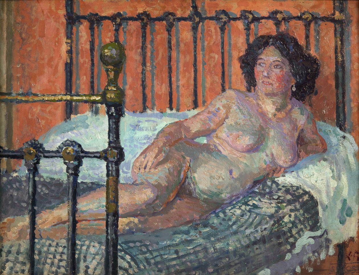 床上的裸体，c。 1910 年（布面油画） 作者 斯宾塞·弗雷德里克·戈尔