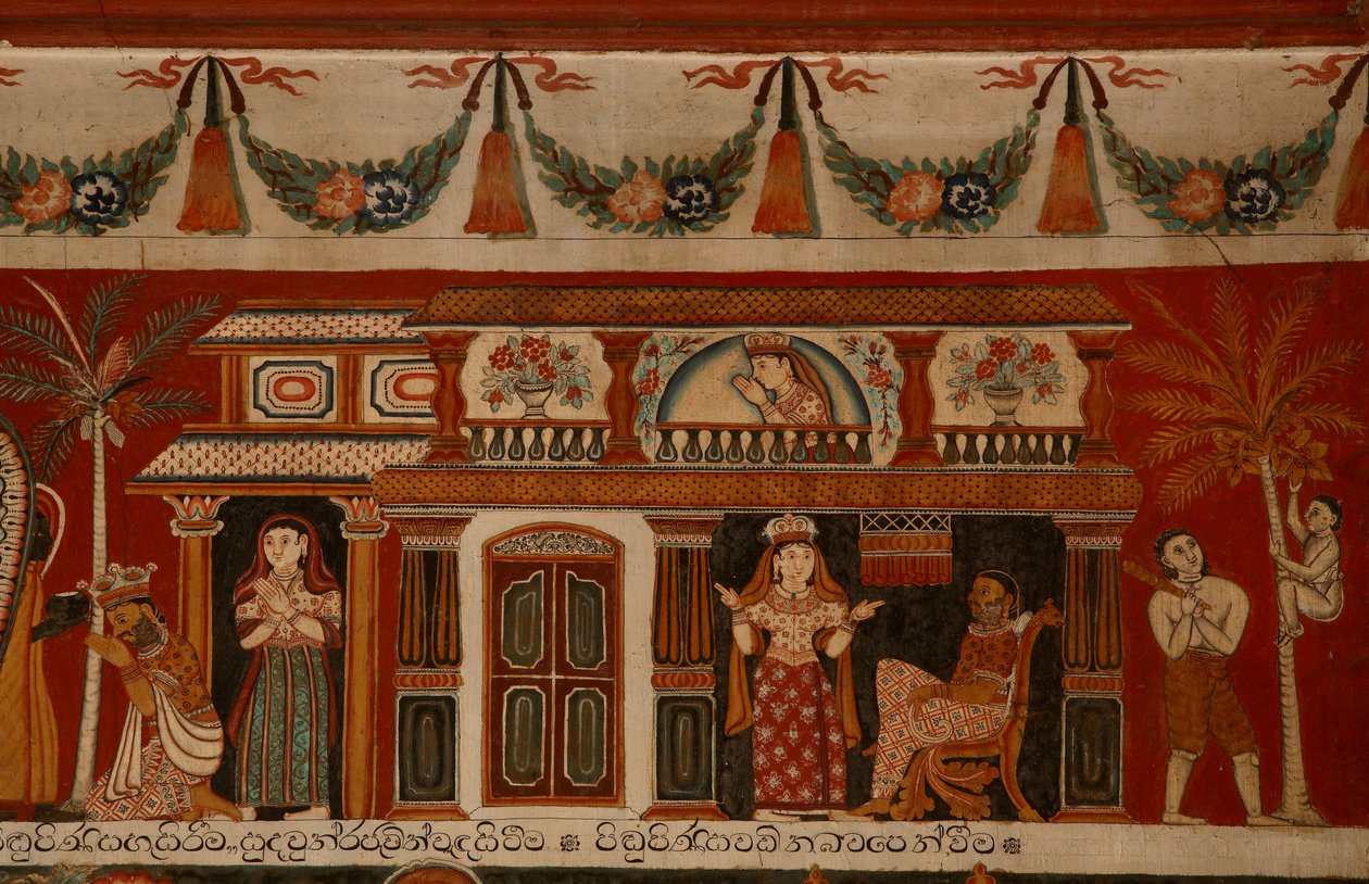 壁画描绘Subdharama寺，Dehiwala（壁画）的一个singhalese房子 作者 斯里兰卡学校