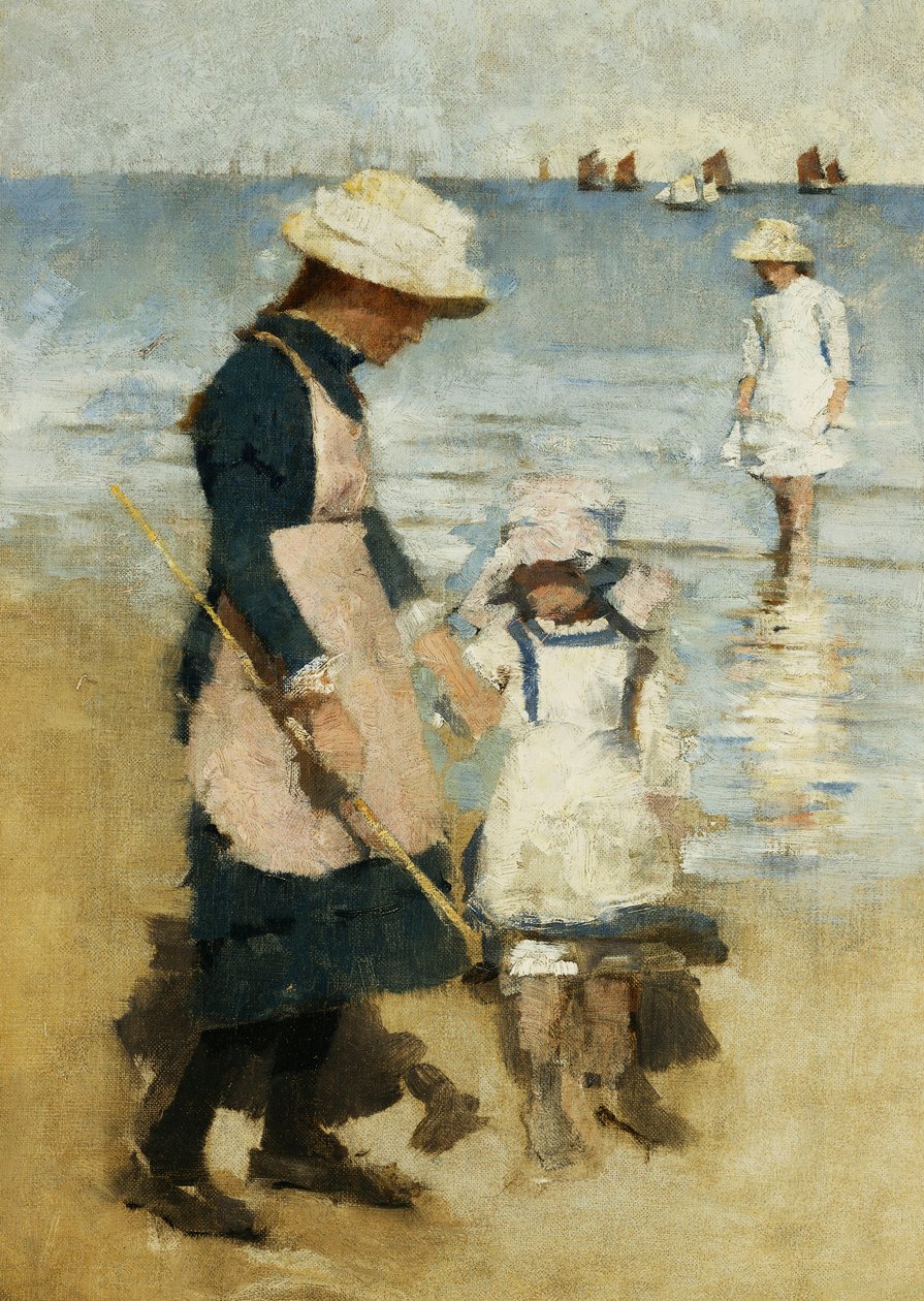 海滩上的儿童，约1891年（布面油画） 作者 斯坦霍普·亚历山大·福布斯