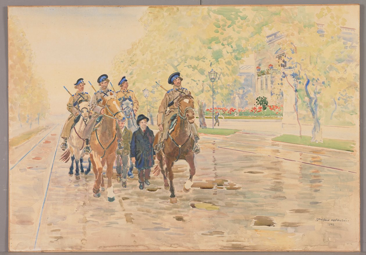 1905年在Aleje Ujazdowskie骑马巡逻，StanisławMasłowski 作者 斯坦尼斯瓦夫·马斯沃夫斯基